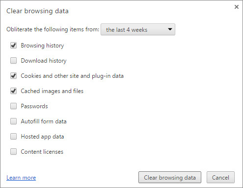 Clearing Browser Data in Chrome