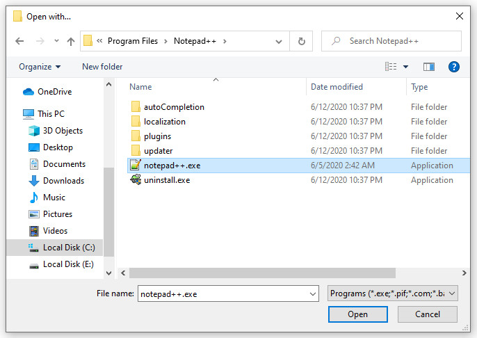 notepad++ in program files